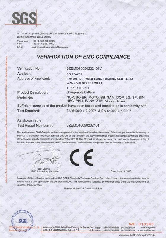 VERIFICATION OF EMC COMPLIANCE